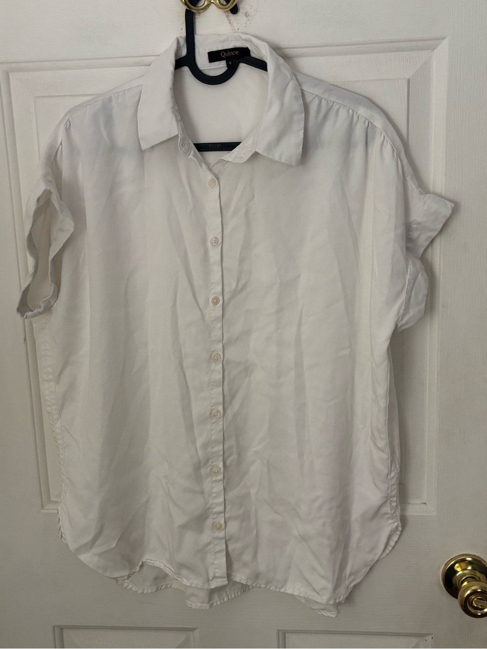 Quince White Short-Sleeve Button-Down Women’s Shirt